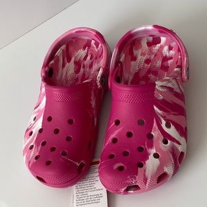 Crocs Women's Pink White Marbled Clogs Sandals Summer Shoes Sizes 7 8 9 10 New!